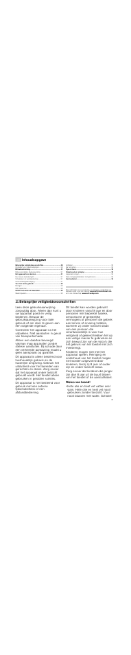 É inhoudsopgave[nl] gebruiksaanwijzing, M belangrijke veiligheidsvoorschriften, Risico van brand | Inhoudsopgave, Ã= belangrijke veiligheidsvoorschriften | Neff N64K40N0 User Manual | Page 29 / 36