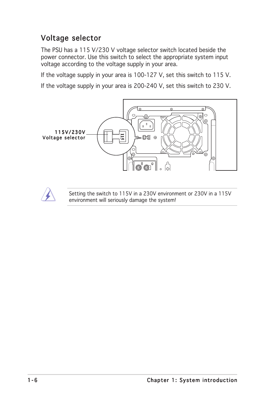 Voltage selector | Asus Vintage-AH1 User Manual | Page 16 / 103