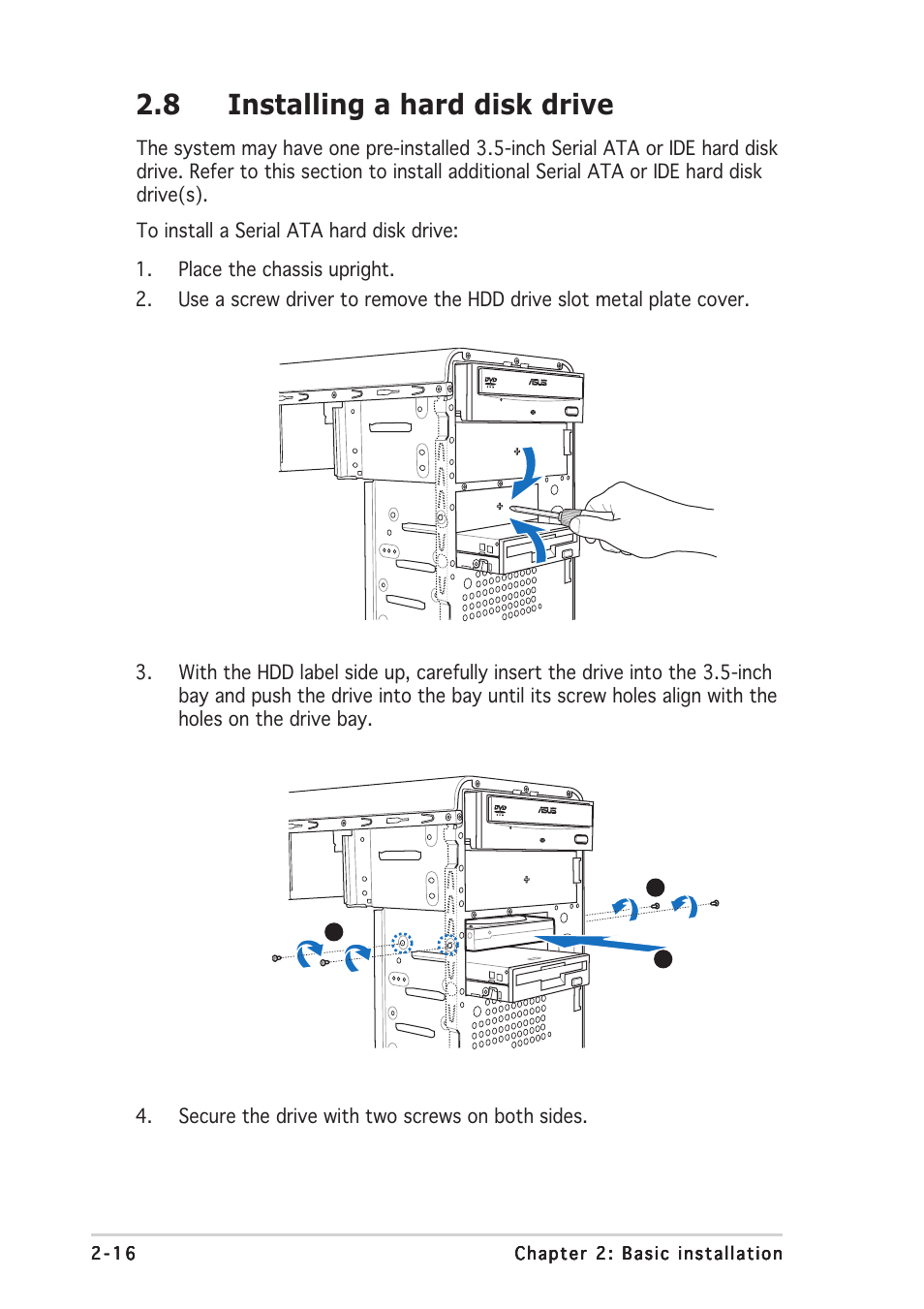 8 installing a hard disk drive | Asus Vintage-AH1 User Manual | Page 35 / 103