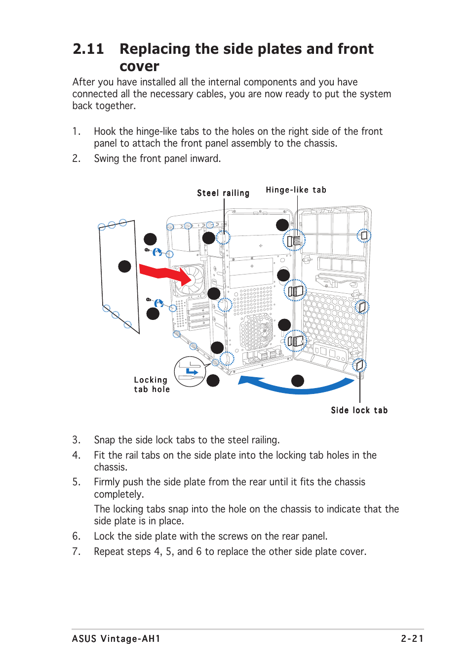 11 replacing the side plates and front cover | Asus Vintage-AH1 User Manual | Page 40 / 103