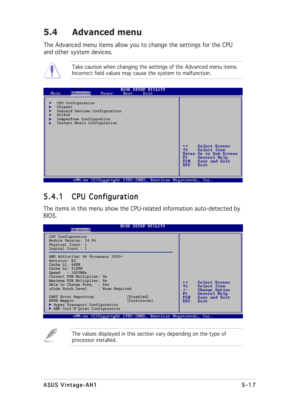 4 advanced menu | Asus Vintage-AH1 User Manual | Page 80 / 103