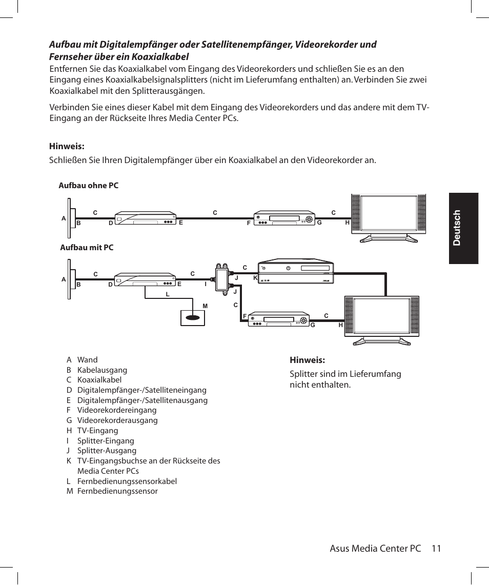 Asus media center pc 11, Deutsch | Asus Asteio D22 User Manual | Page 101 / 252