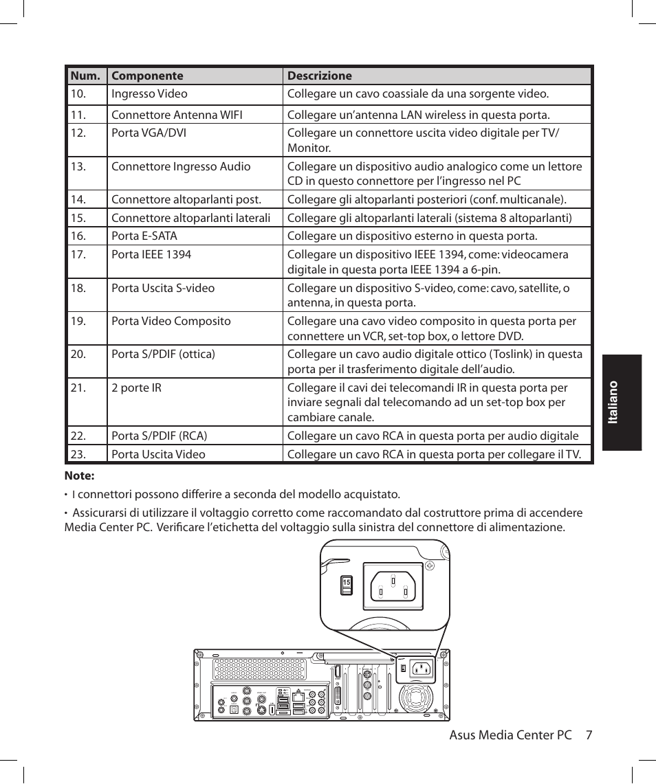 Asus media center pc 7, Italiano | Asus Asteio D22 User Manual | Page 139 / 252