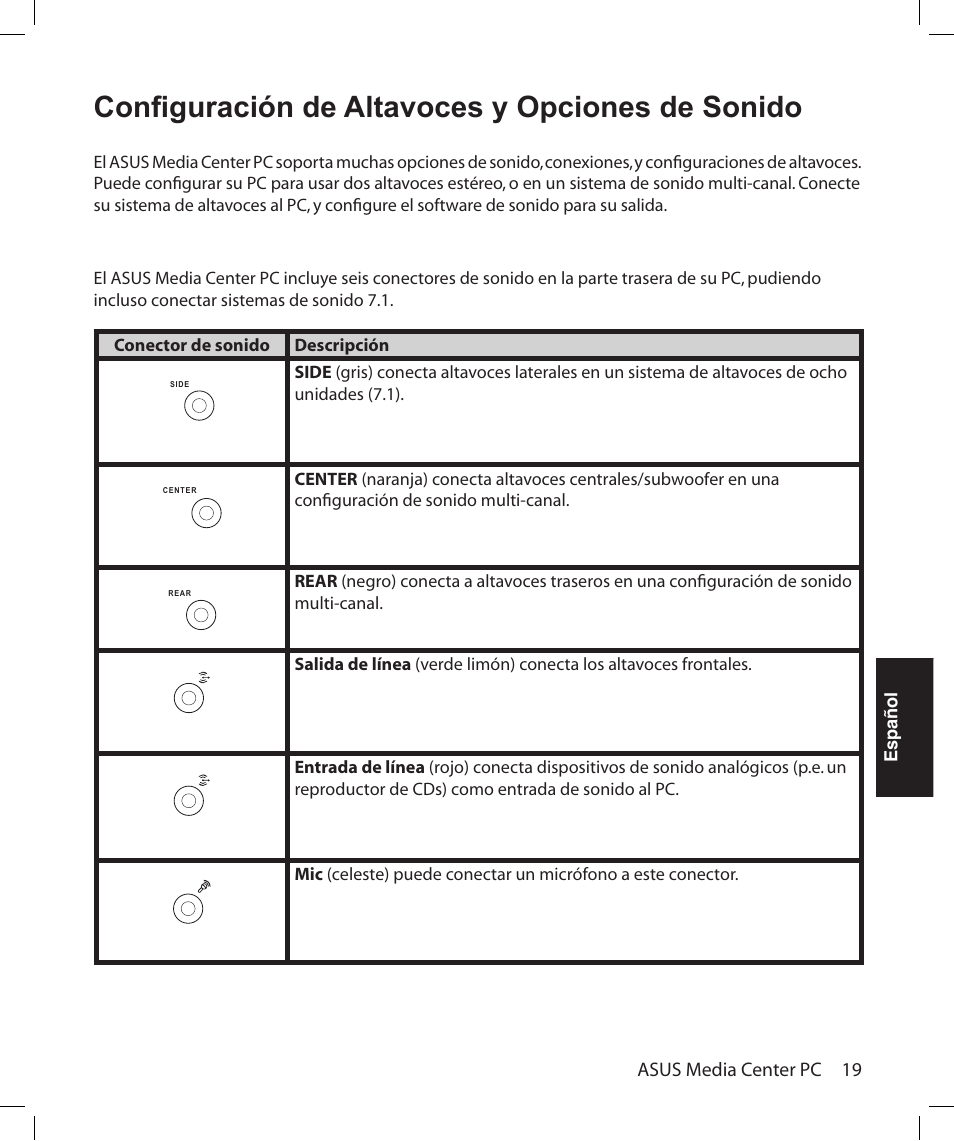 Configuración de altavoces y opciones de sonido | Asus Asteio D22 User Manual | Page 193 / 252