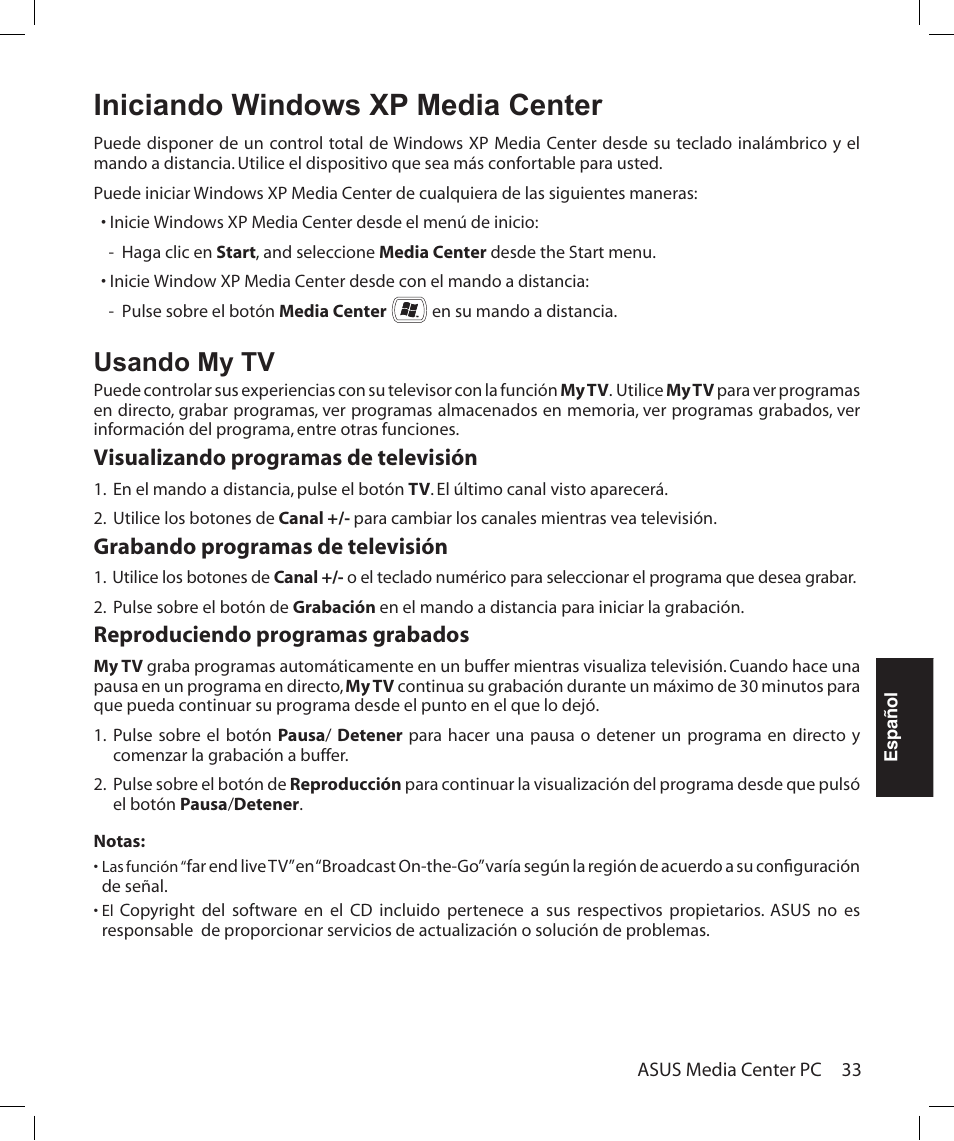 Iniciando windows xp media center, Usando my tv | Asus Asteio D22 User Manual | Page 207 / 252