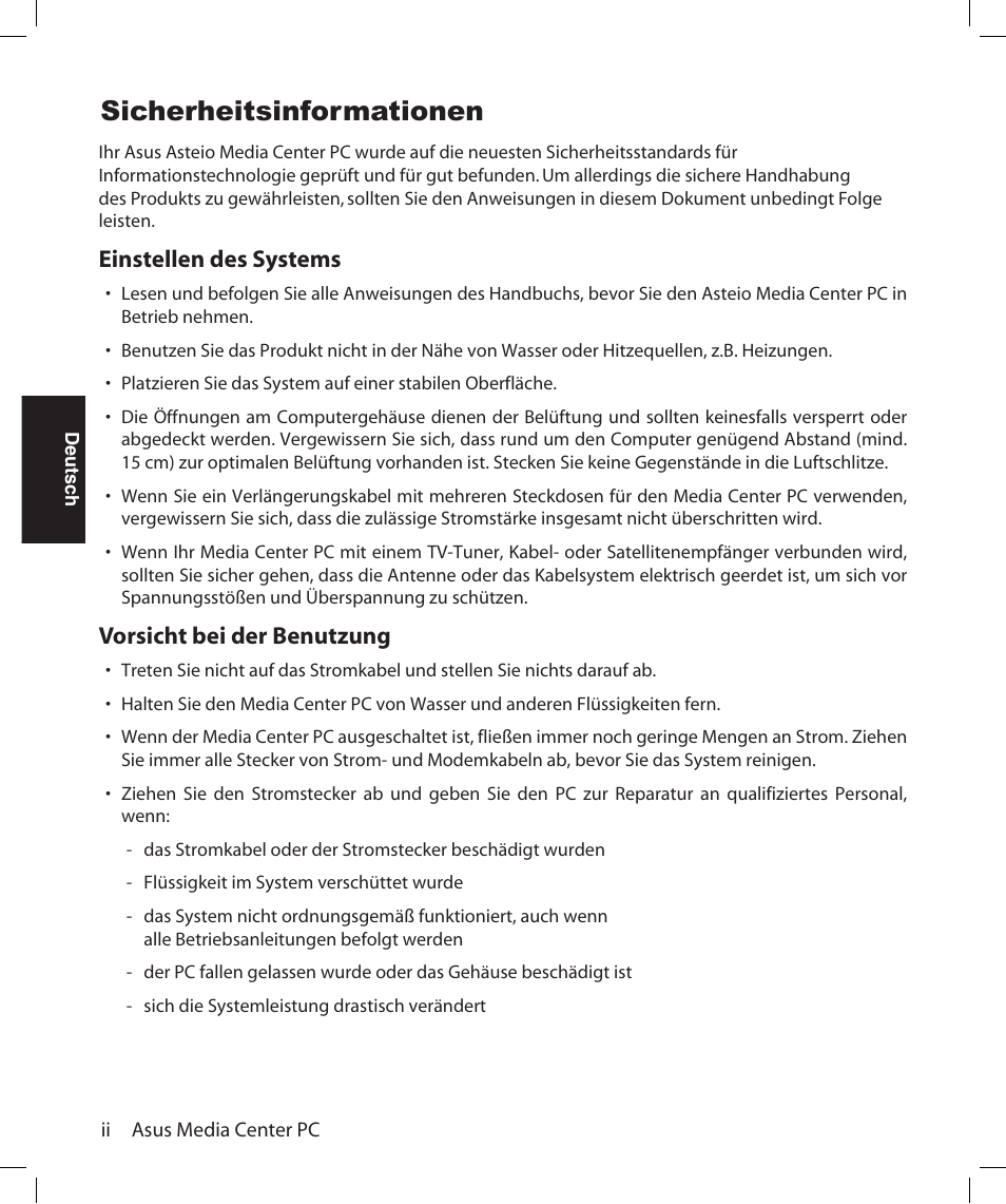 Sicherheitsinformationen | Asus Asteio D22 User Manual | Page 88 / 252