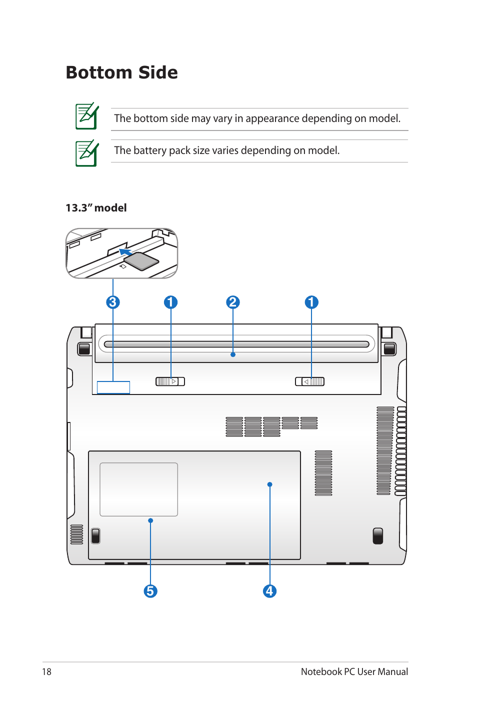 Bottom side | Asus U41JF User Manual | Page 18 / 112