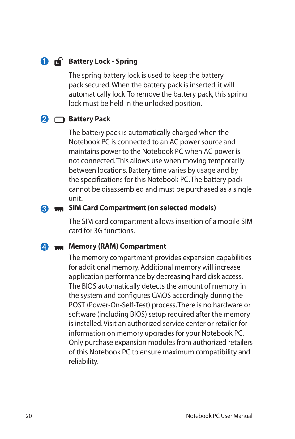 Asus U41JF User Manual | Page 20 / 112