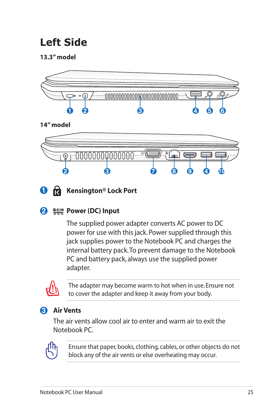 Left side | Asus U41JF User Manual | Page 25 / 112