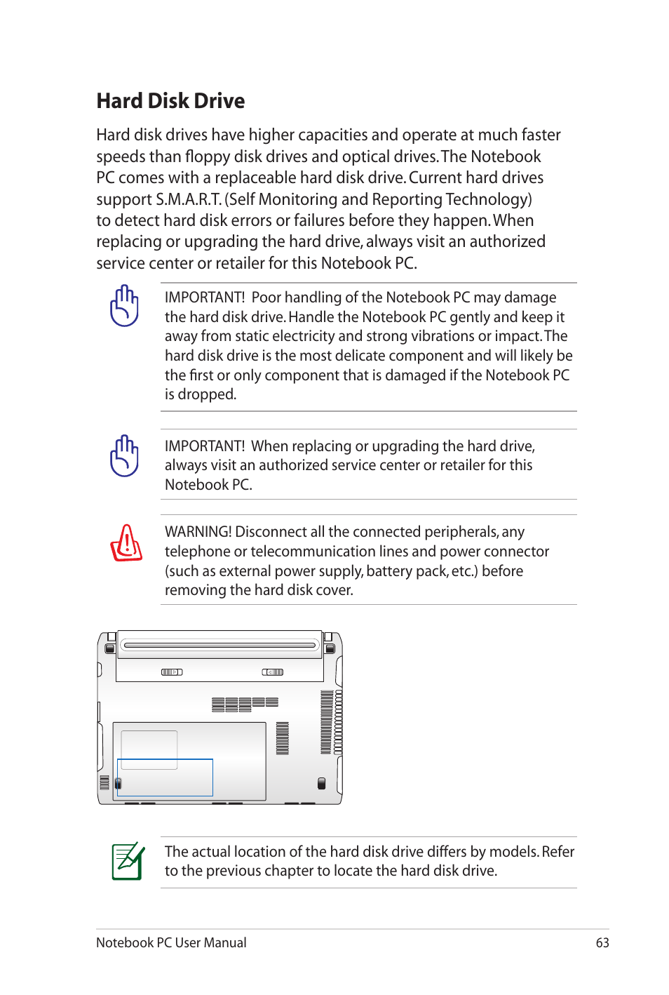 Hard disk drive | Asus U41JF User Manual | Page 63 / 112