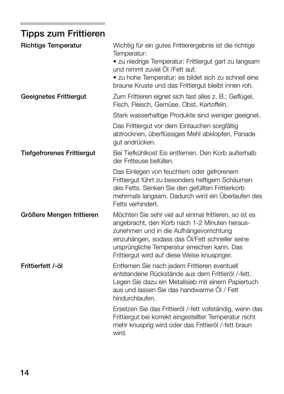Tipps zum frittieren | Neff N34K30N0 User Manual | Page 14 / 128