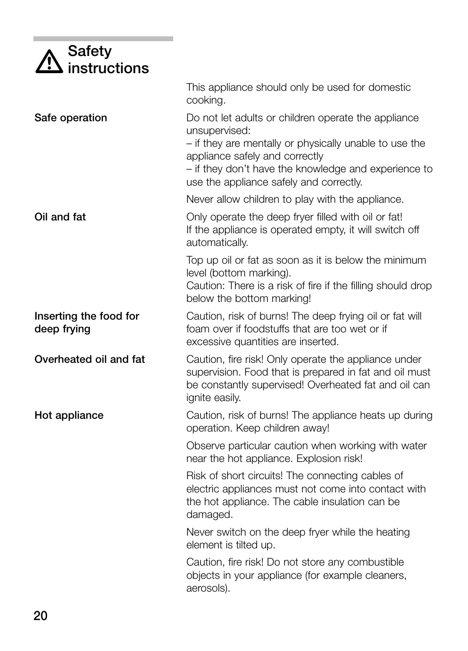 Safety, Instructions | Neff N34K30N0 User Manual | Page 20 / 128