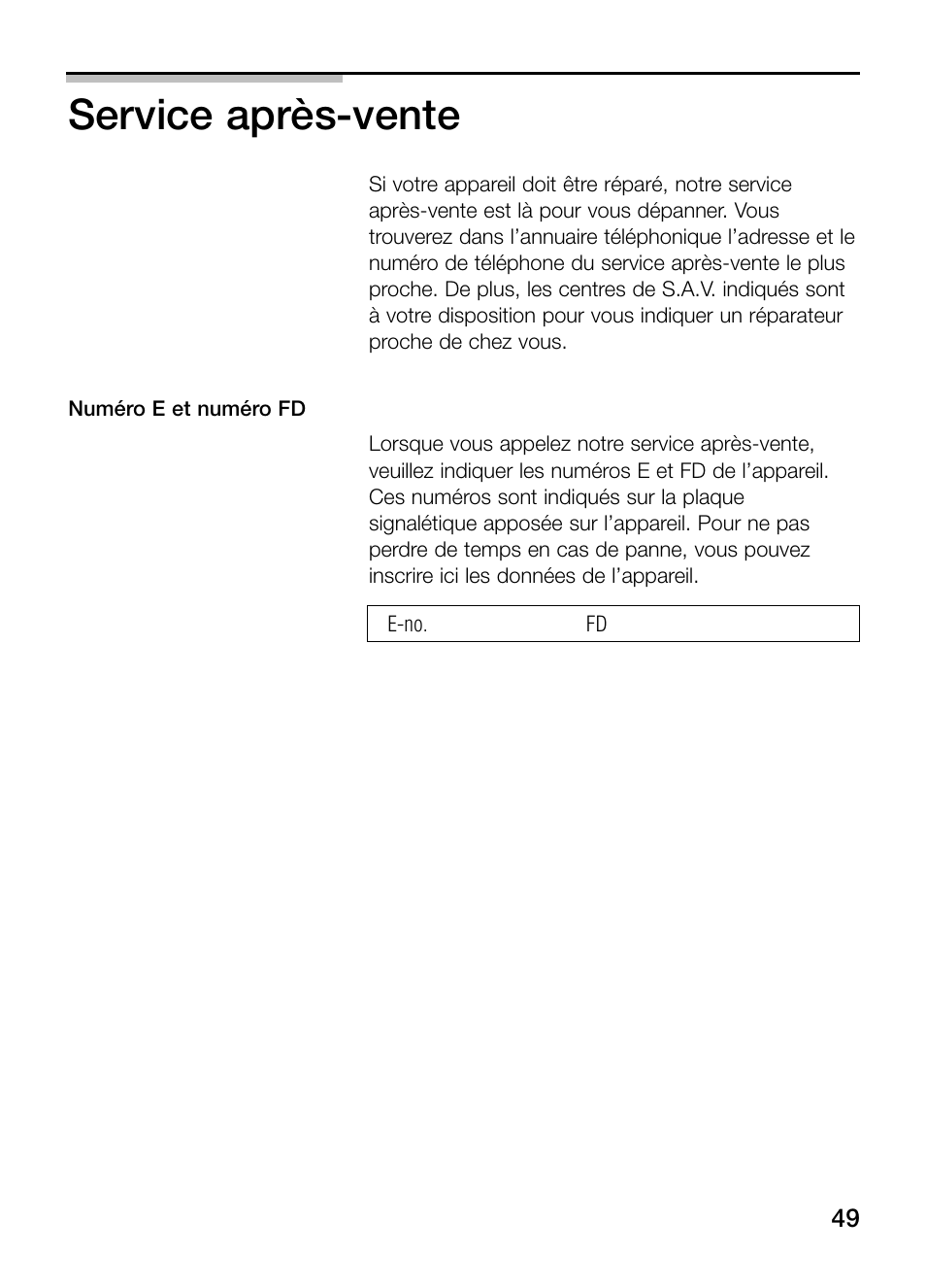 Service après-vente | Neff N34K30N0 User Manual | Page 49 / 128