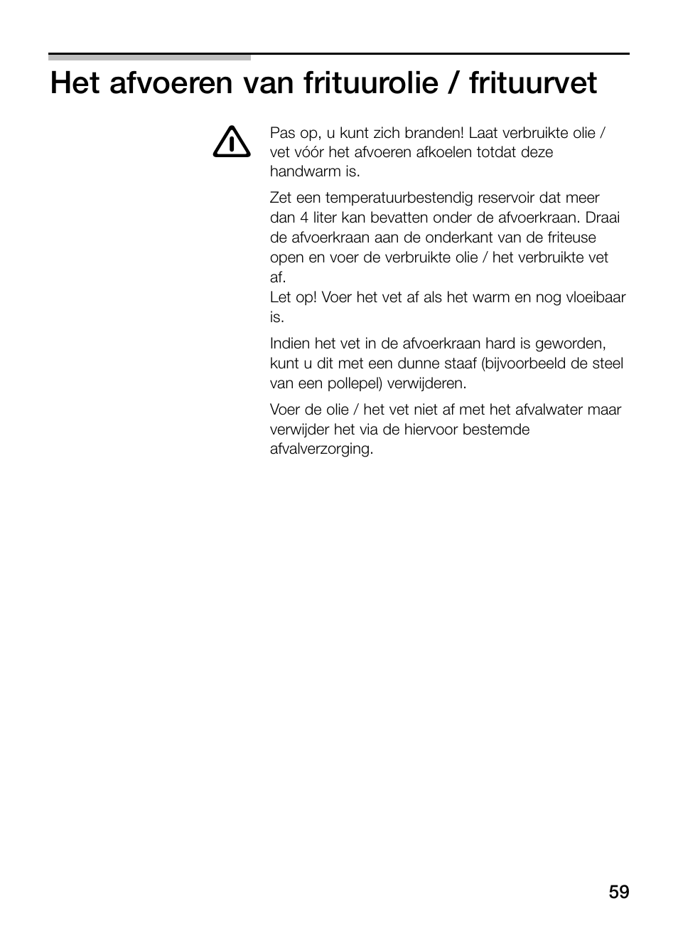 Het afvoeren van frituurolie / frituurvet | Neff N34K30N0 User Manual | Page 59 / 128