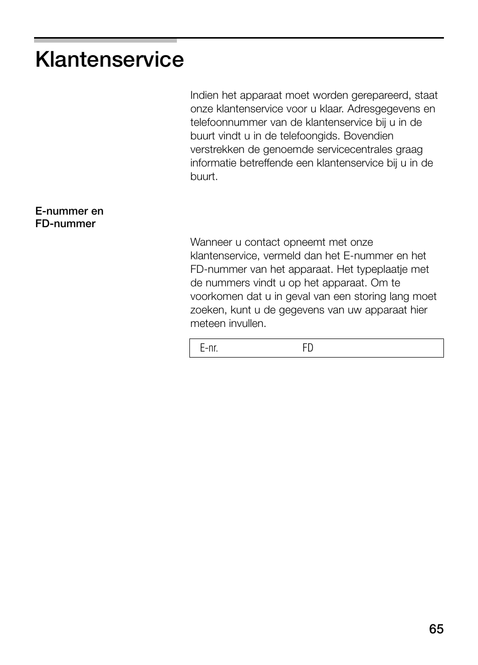 Klantenservice | Neff N34K30N0 User Manual | Page 65 / 128