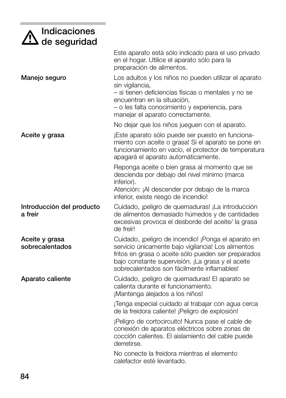 Indicaciones, De seguridad | Neff N34K30N0 User Manual | Page 84 / 128