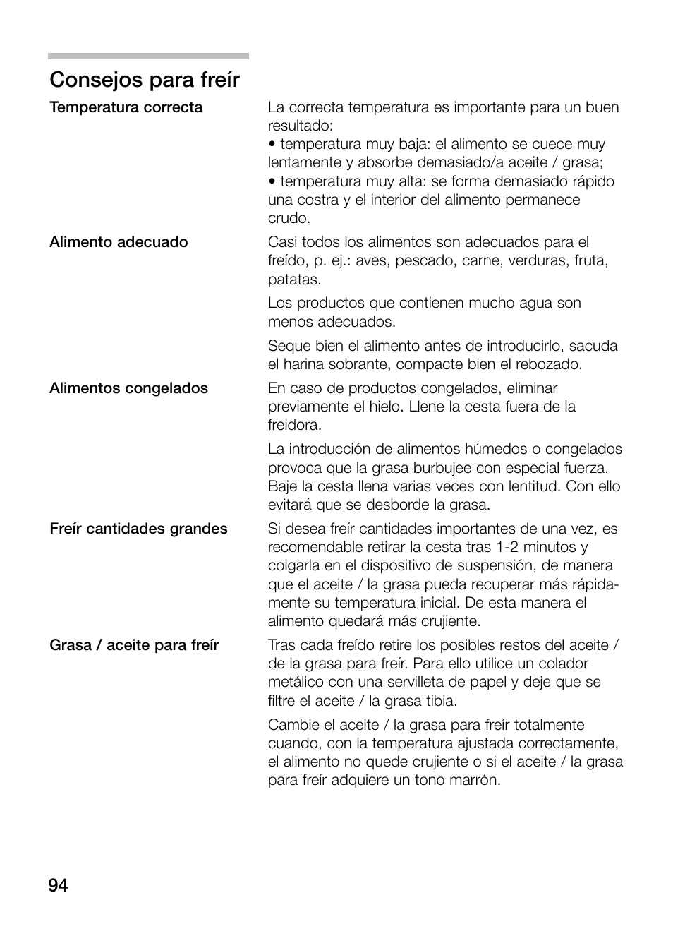 Consejos para freír | Neff N34K30N0 User Manual | Page 94 / 128