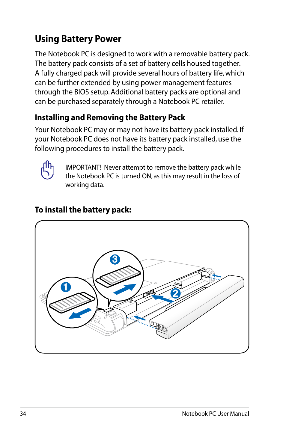 Using battery power | Asus X73BR User Manual | Page 34 / 112