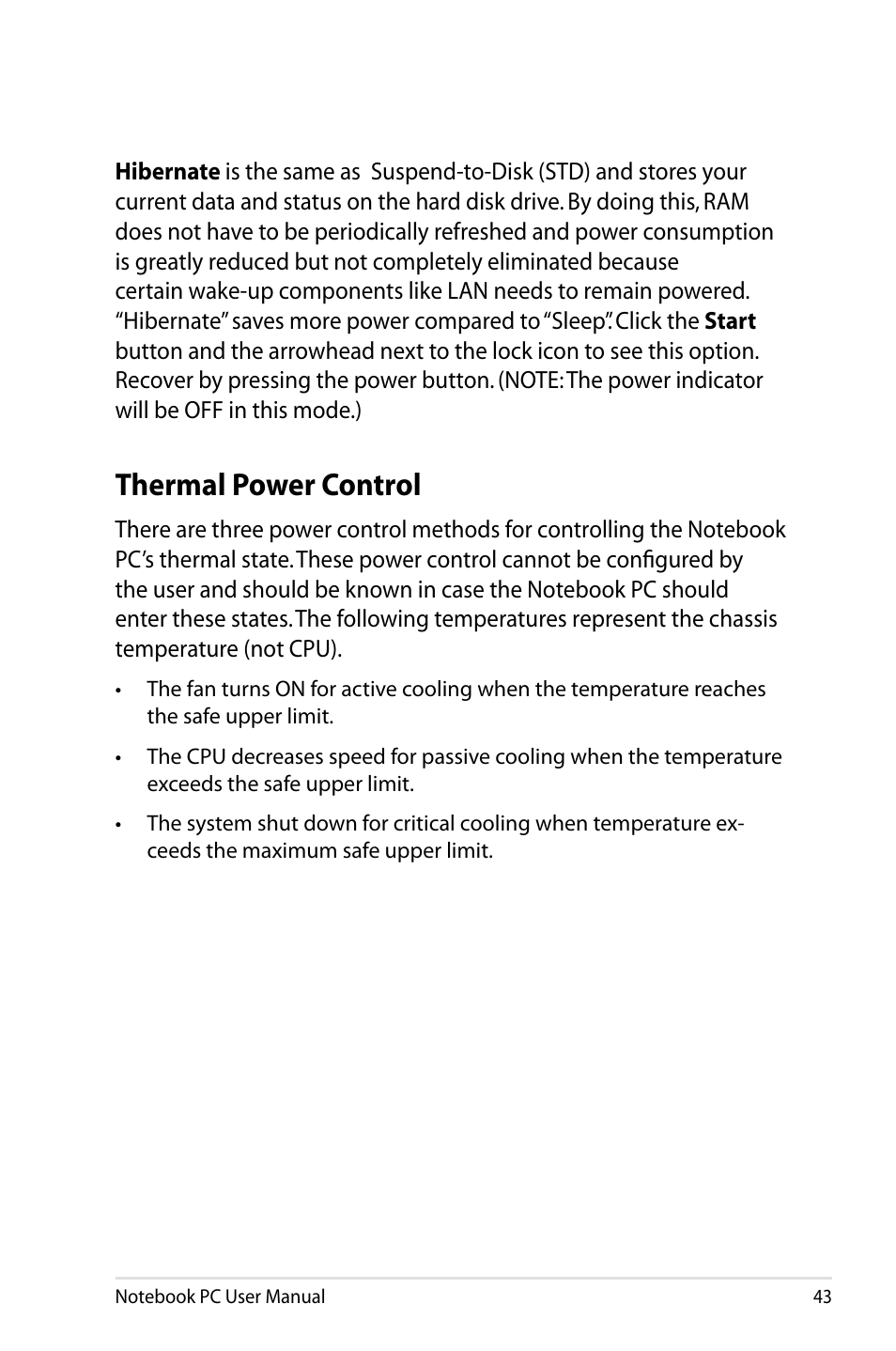 Thermal power control | Asus X73BR User Manual | Page 43 / 112