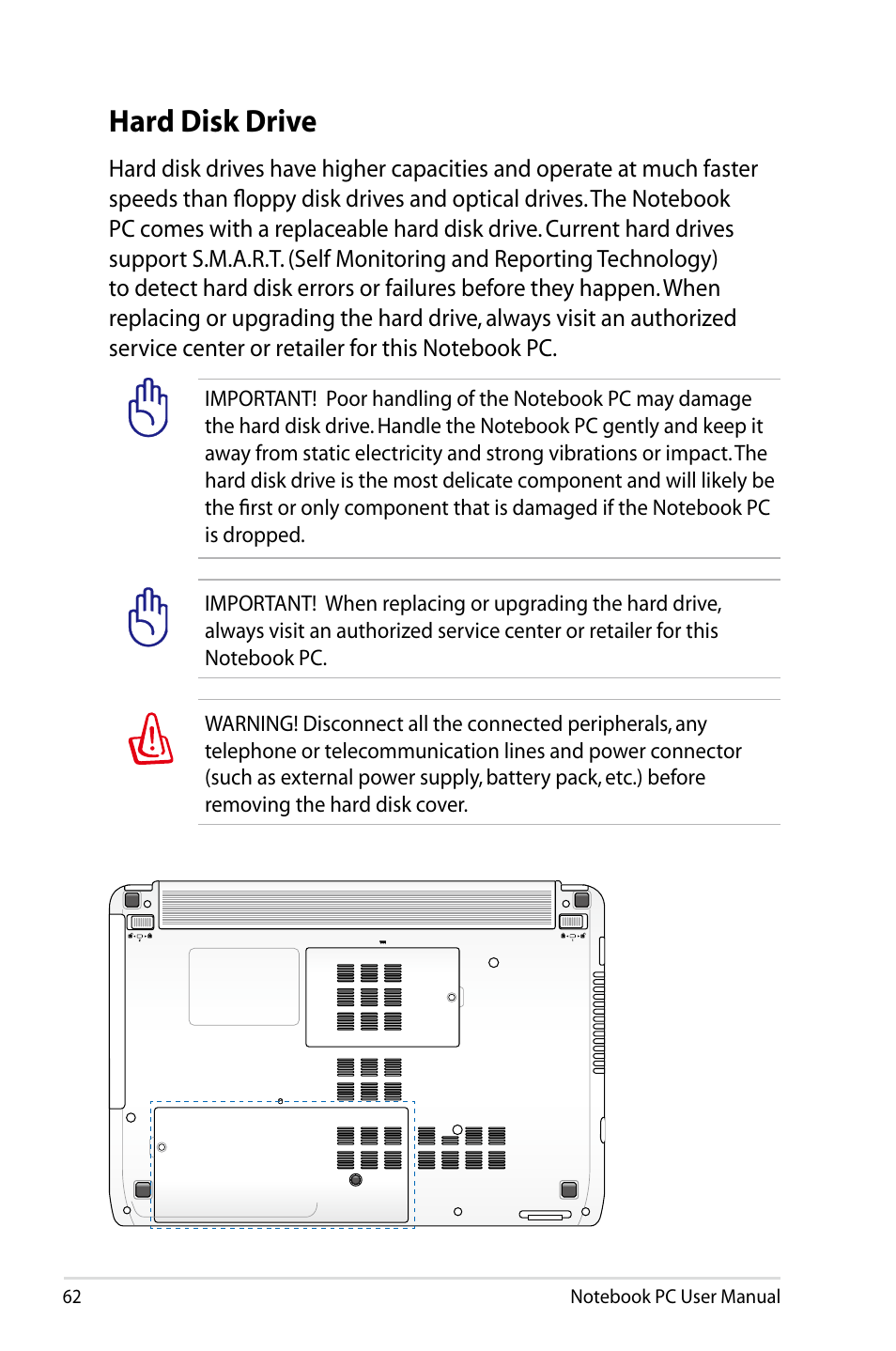 Hard disk drive | Asus X73BR User Manual | Page 62 / 112