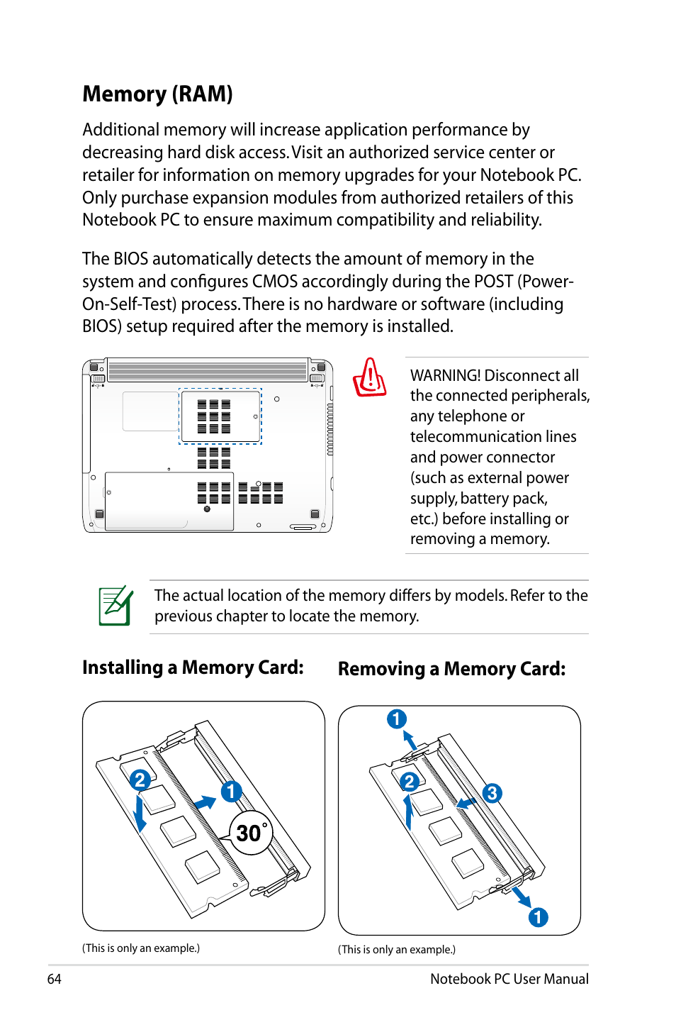 Memory (ram) | Asus X73BR User Manual | Page 64 / 112