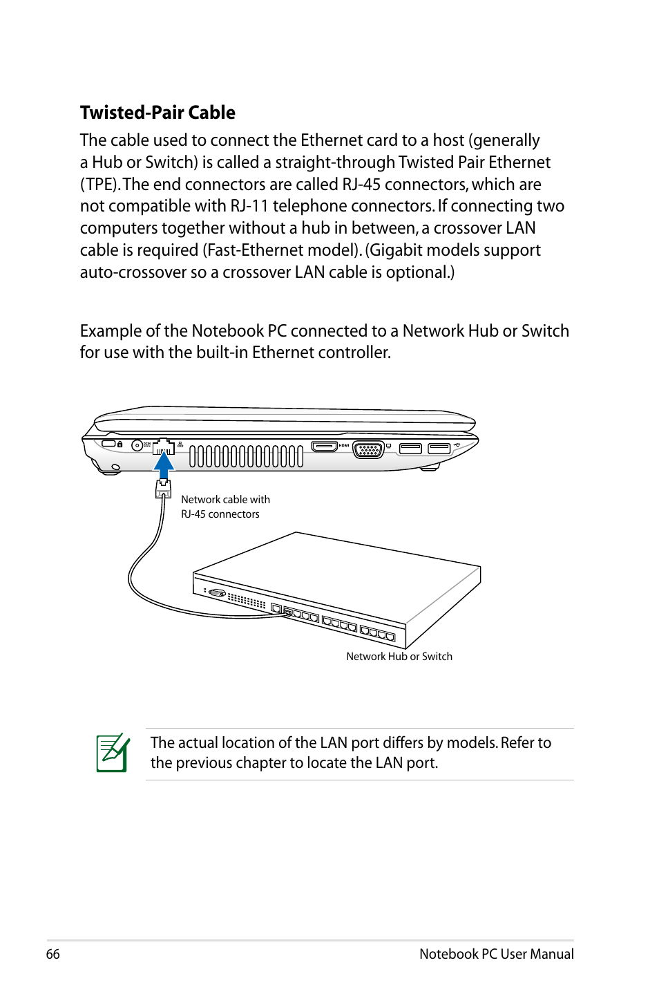 Twisted-pair cable | Asus X73BR User Manual | Page 66 / 112