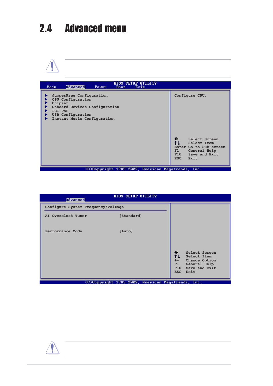 4 advanced menu, 1 jumperfree configuration, Ai overclock tuner [standard | Asus P4P800S User Manual | Page 54 / 82