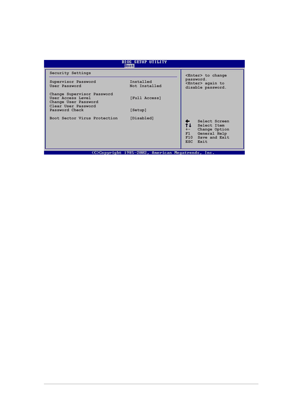 User access level (full access, Change user password | Asus P4P800S User Manual | Page 73 / 82