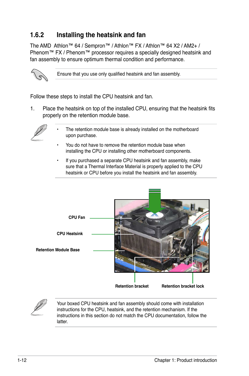 2 installing the heatsink and fan, Installing the heatsink and fan -12 | Asus M3N78-EM User Manual | Page 24 / 114