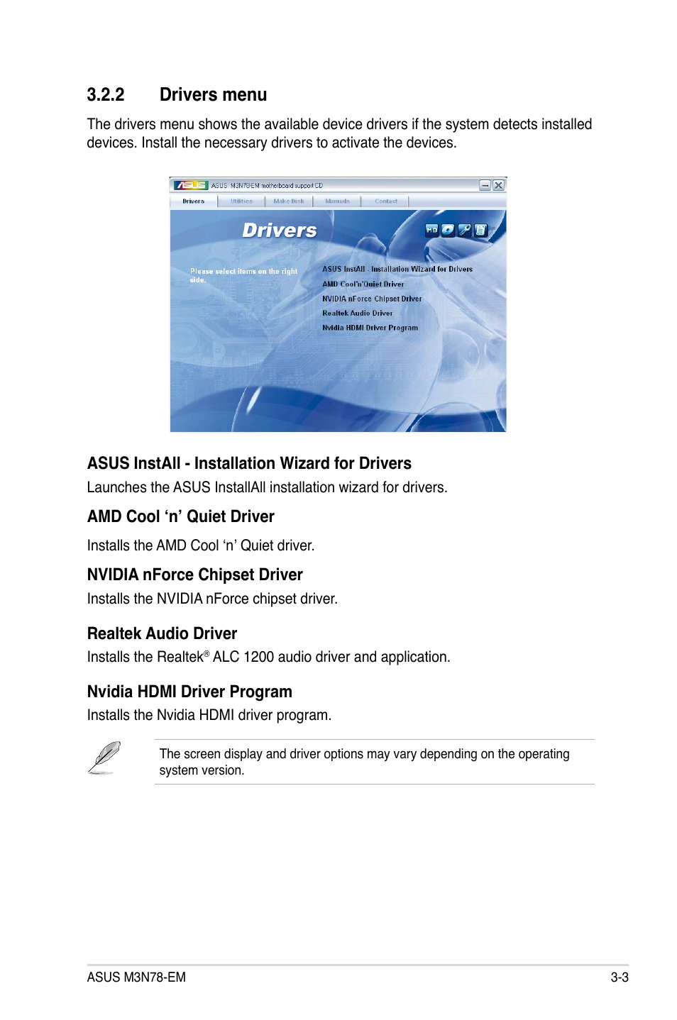 2 drivers menu | Asus M3N78-EM User Manual | Page 91 / 114