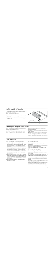 Safety switch-off function, Draining the deep-fat frying oil/fat, M risk of burns | Note, Tips and tricks, Tips regarding the deep frying oil or fat, Tips regarding the food, Tips regarding the deep frying | Neff N34K30N0 User Manual | Page 15 / 40