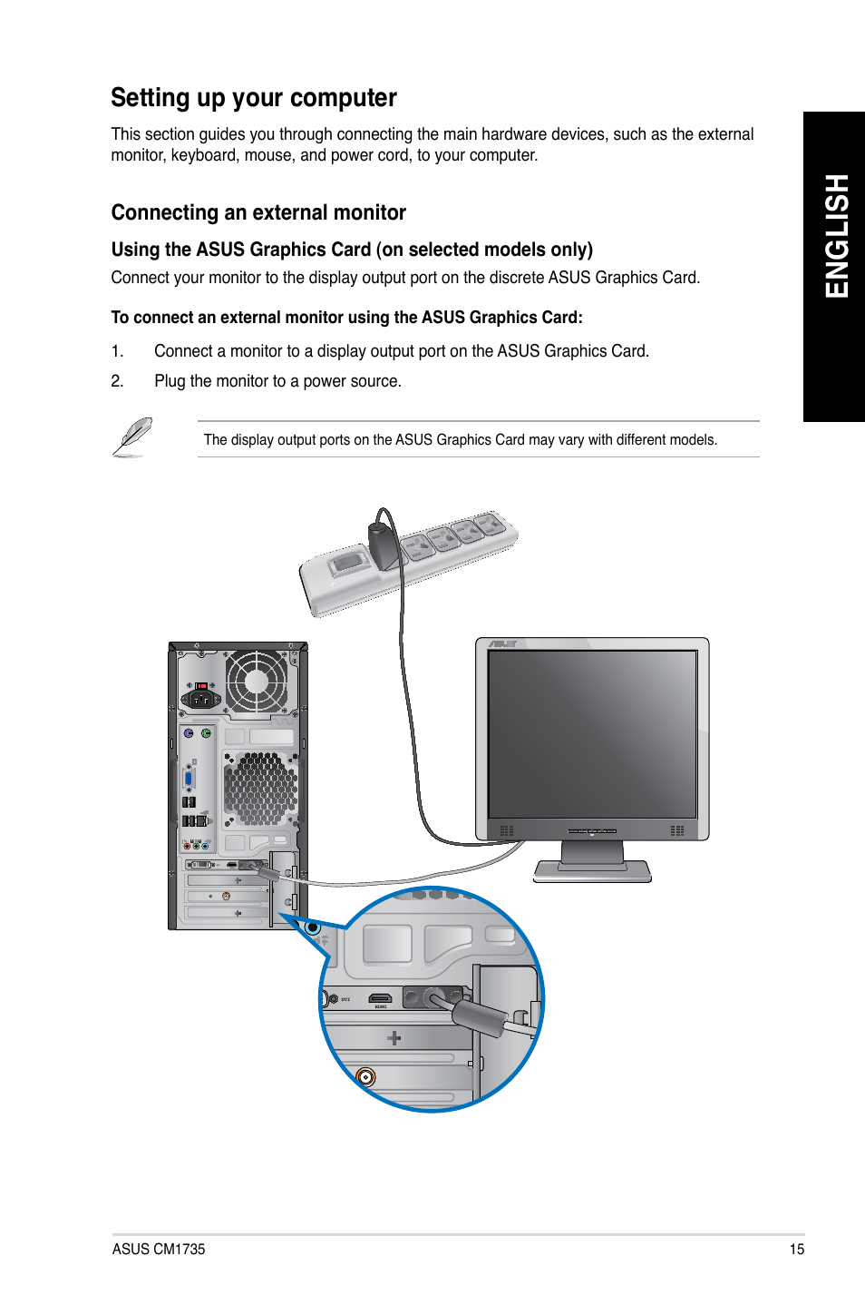 Setting up your computer, En gl is h en gl is h | Asus CM1745 User Manual | Page 15 / 68