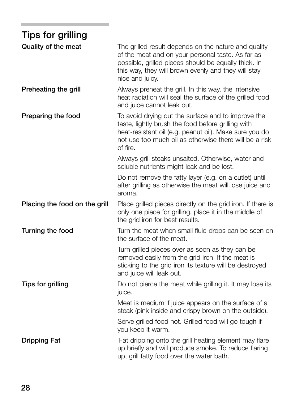 Tips for grilling | Neff N64K30N0 User Manual | Page 28 / 136