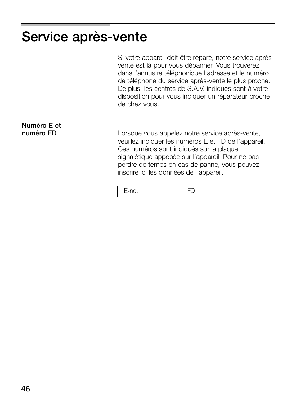 Service après-vente | Neff N64K30N0 User Manual | Page 46 / 136
