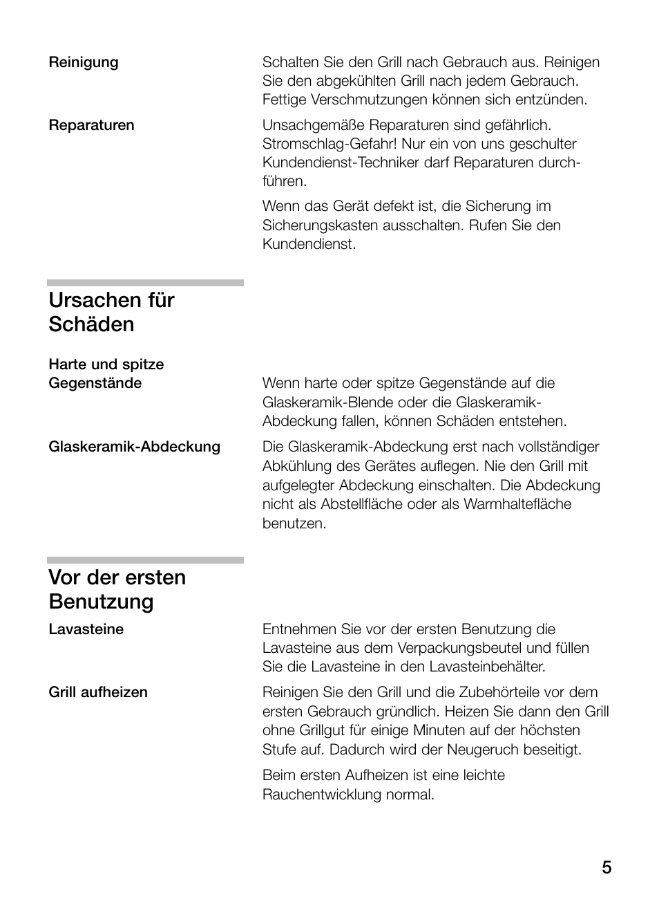 Ursachen für schäden, Vor der ersten benutzung | Neff N64K30N0 User Manual | Page 5 / 136