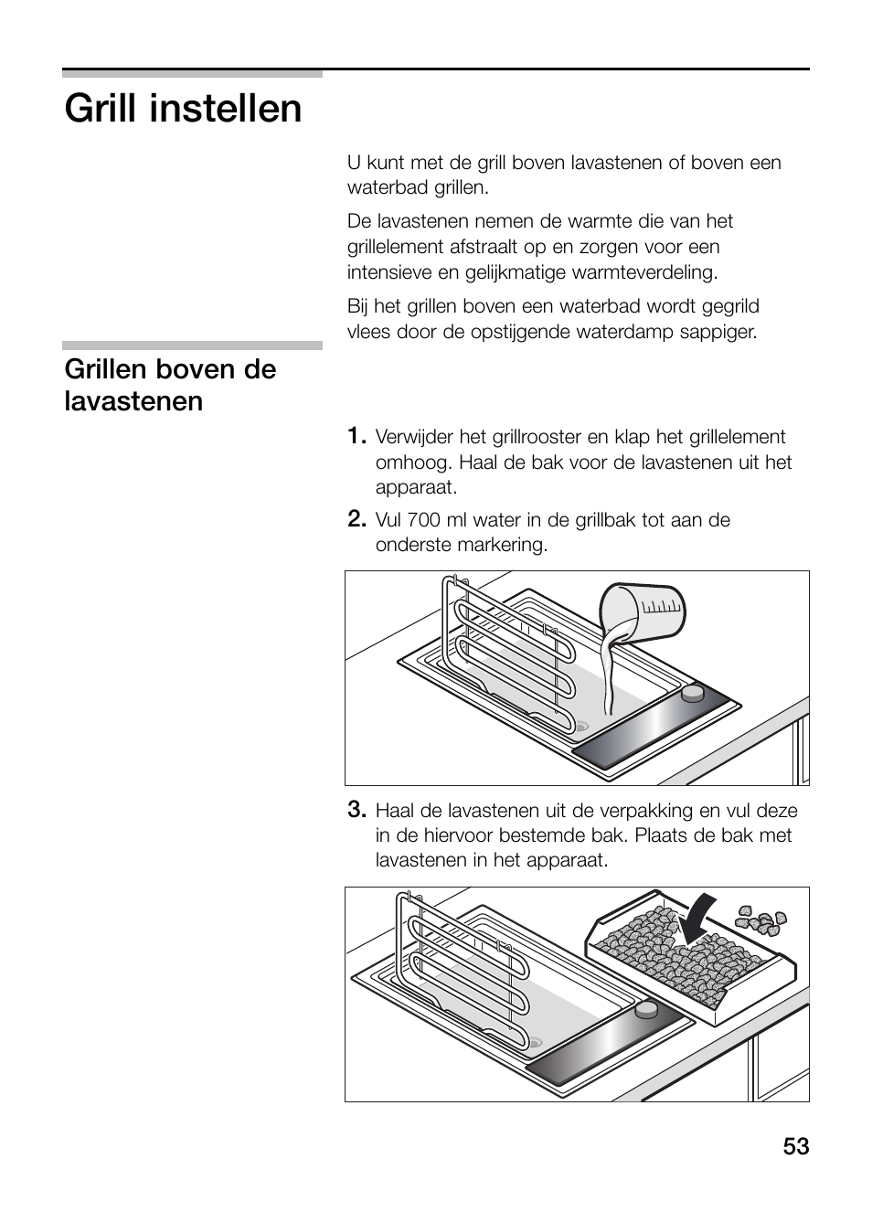 Grill instellen, Grillen boven de lavastenen | Neff N64K30N0 User Manual | Page 53 / 136