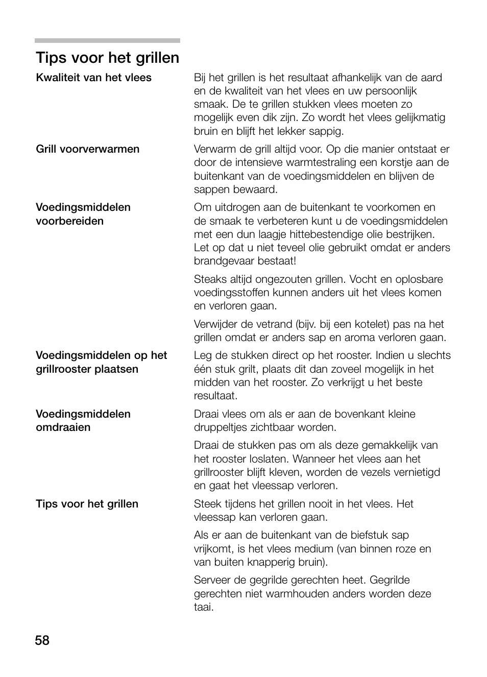 Tips voor het grillen | Neff N64K30N0 User Manual | Page 58 / 136