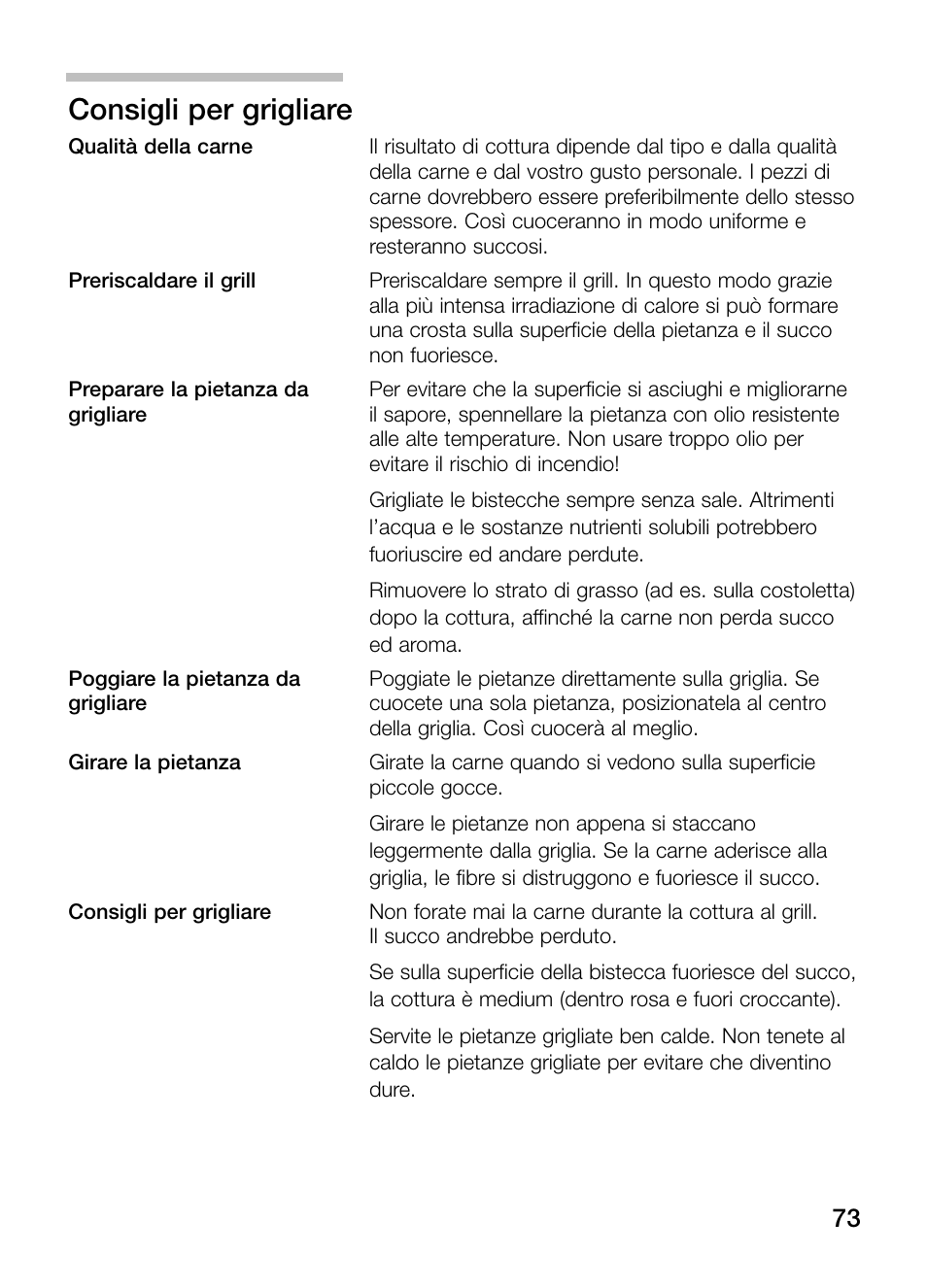 Consigli per grigliare | Neff N64K30N0 User Manual | Page 73 / 136