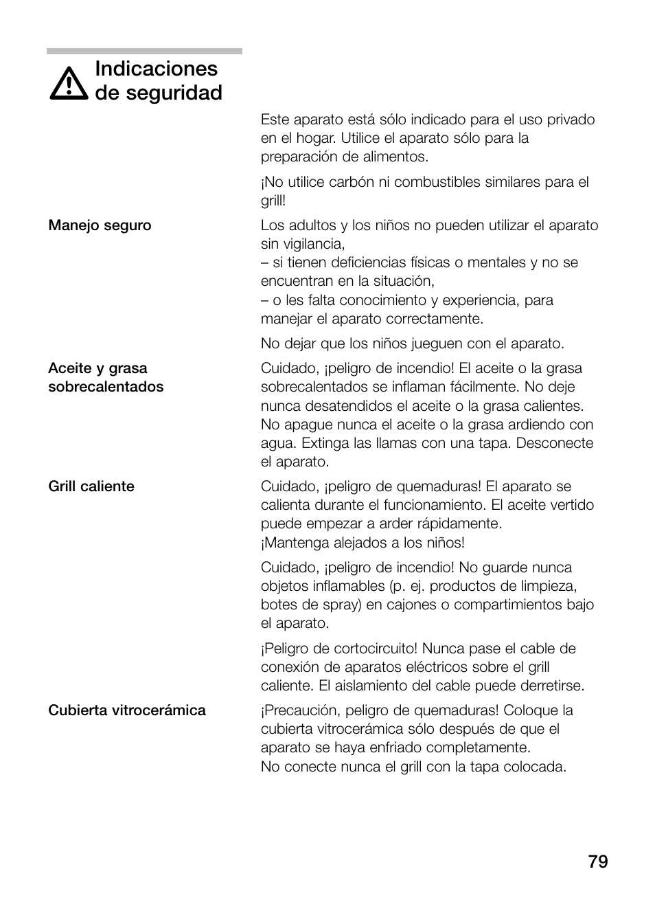 Indicaciones, De seguridad | Neff N64K30N0 User Manual | Page 79 / 136