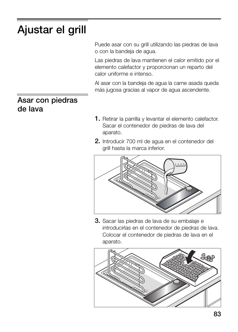 Ajustar el grill, Asar con piedras de lava | Neff N64K30N0 User Manual | Page 83 / 136