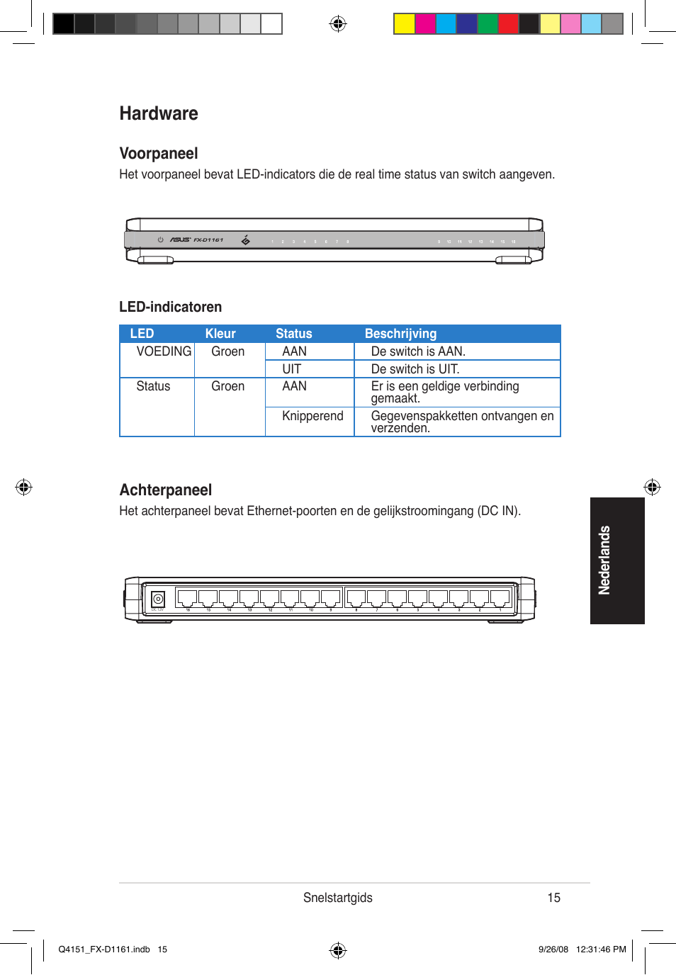 Hardware, Voorpaneel, Achterpaneel | Asus FX-D1161 User Manual | Page 16 / 87