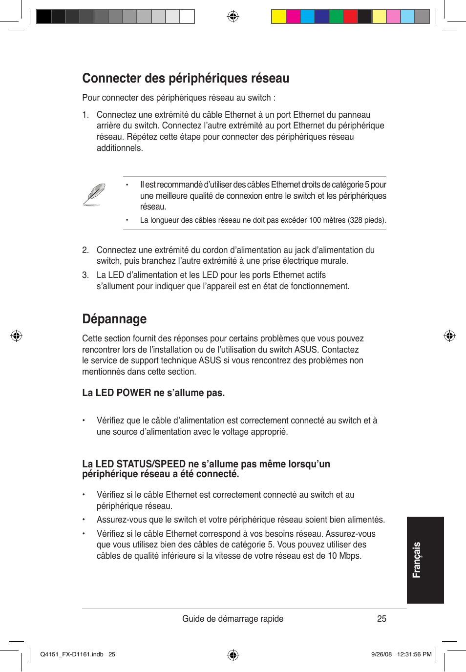 Connecter des périphériques réseau, Dépannage | Asus FX-D1161 User Manual | Page 26 / 87