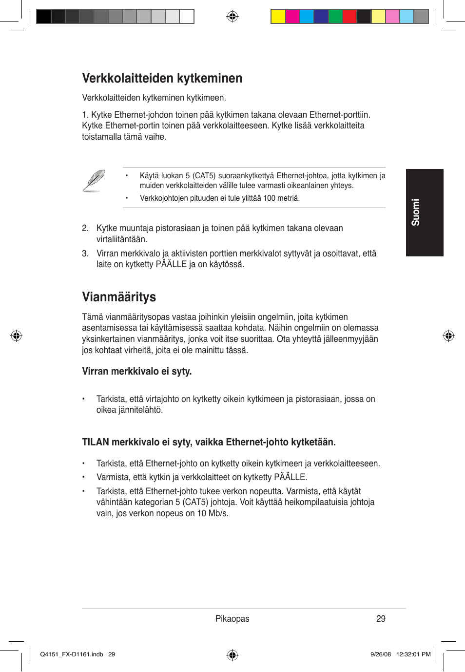 Verkkolaitteiden kytkeminen, Vianmääritys | Asus FX-D1161 User Manual | Page 30 / 87