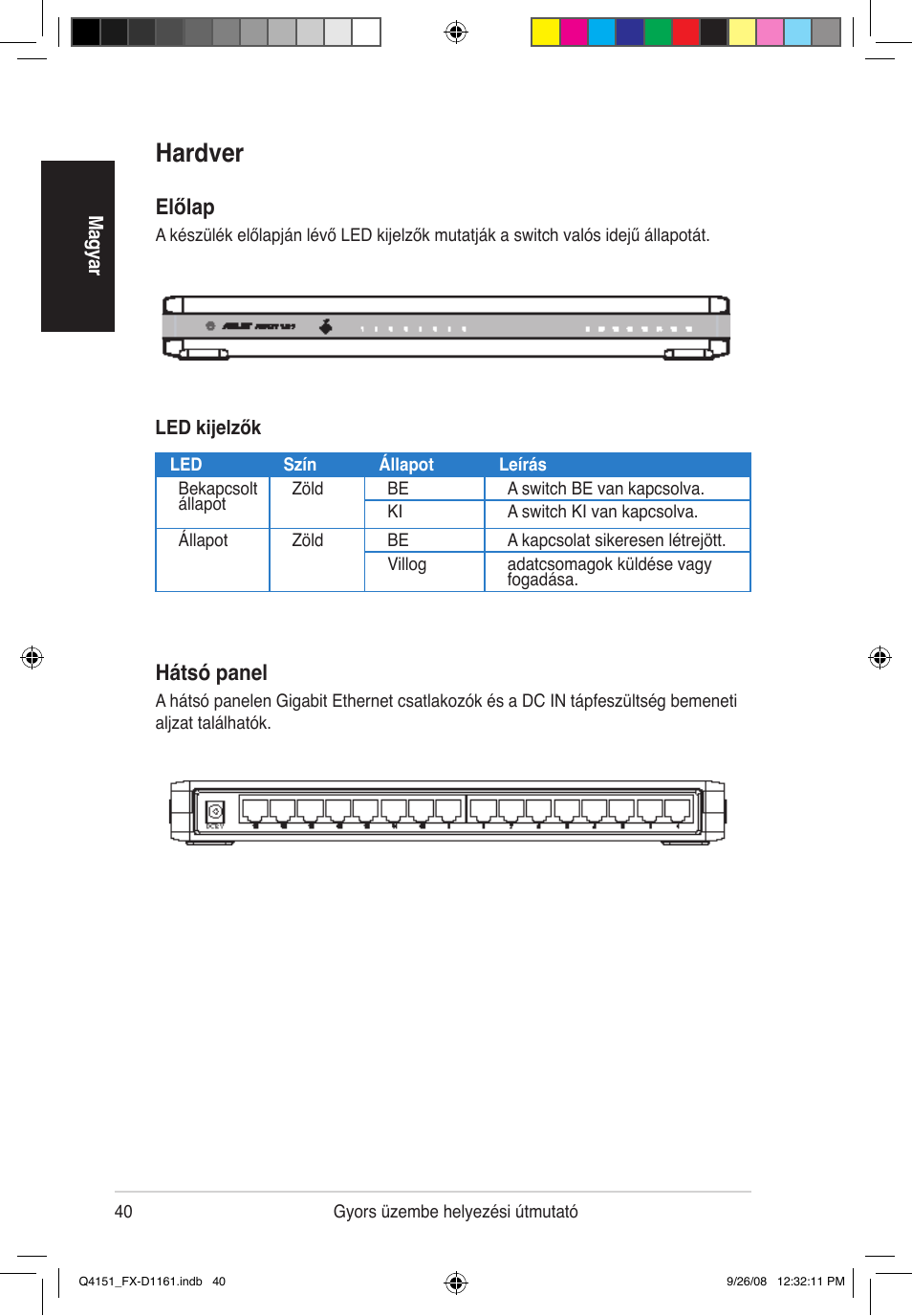 Hardver, Előlap, Hátsó panel | Asus FX-D1161 User Manual | Page 41 / 87