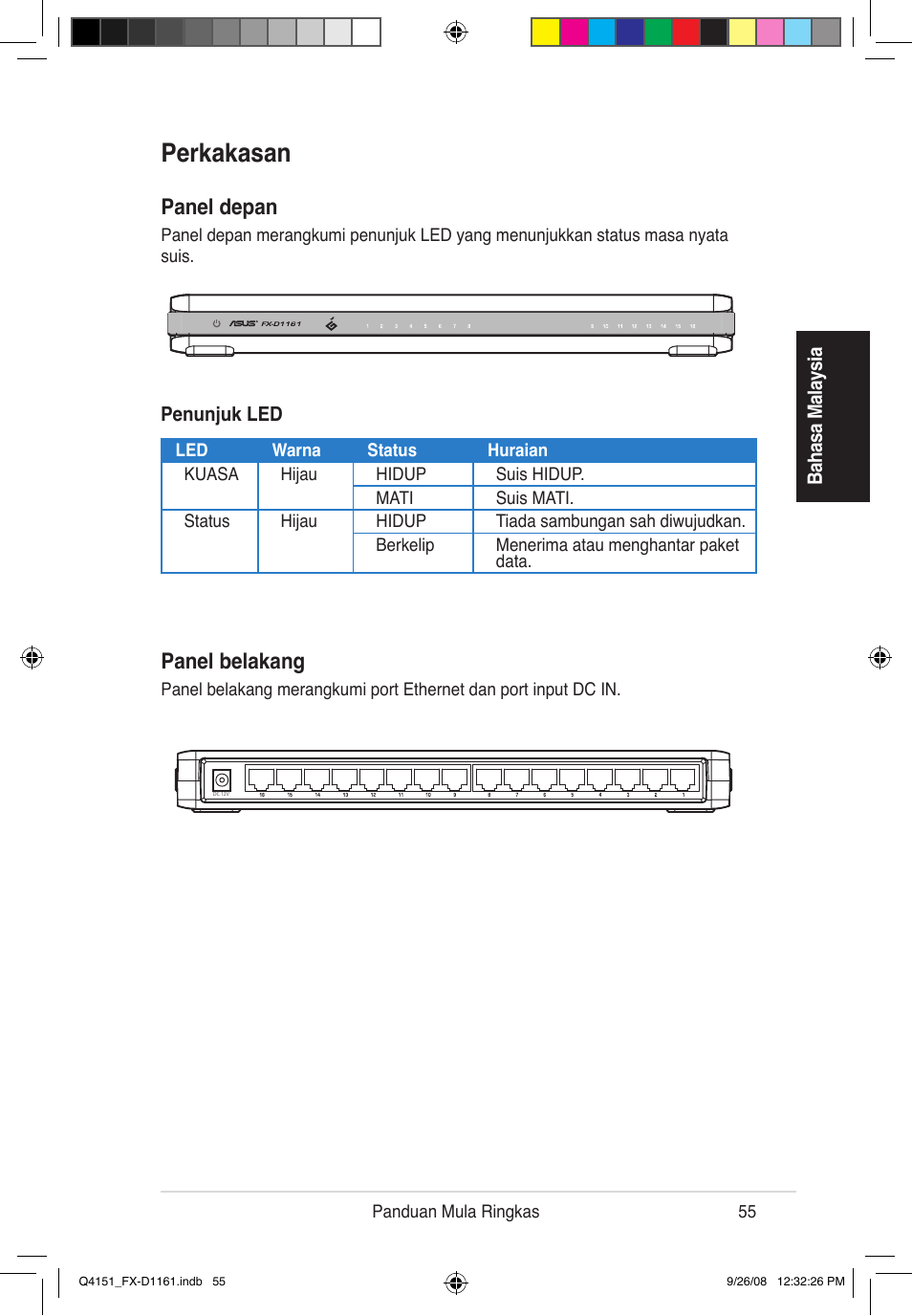 Perkakasan, Panel depan, Panel belakang | Asus FX-D1161 User Manual | Page 57 / 87