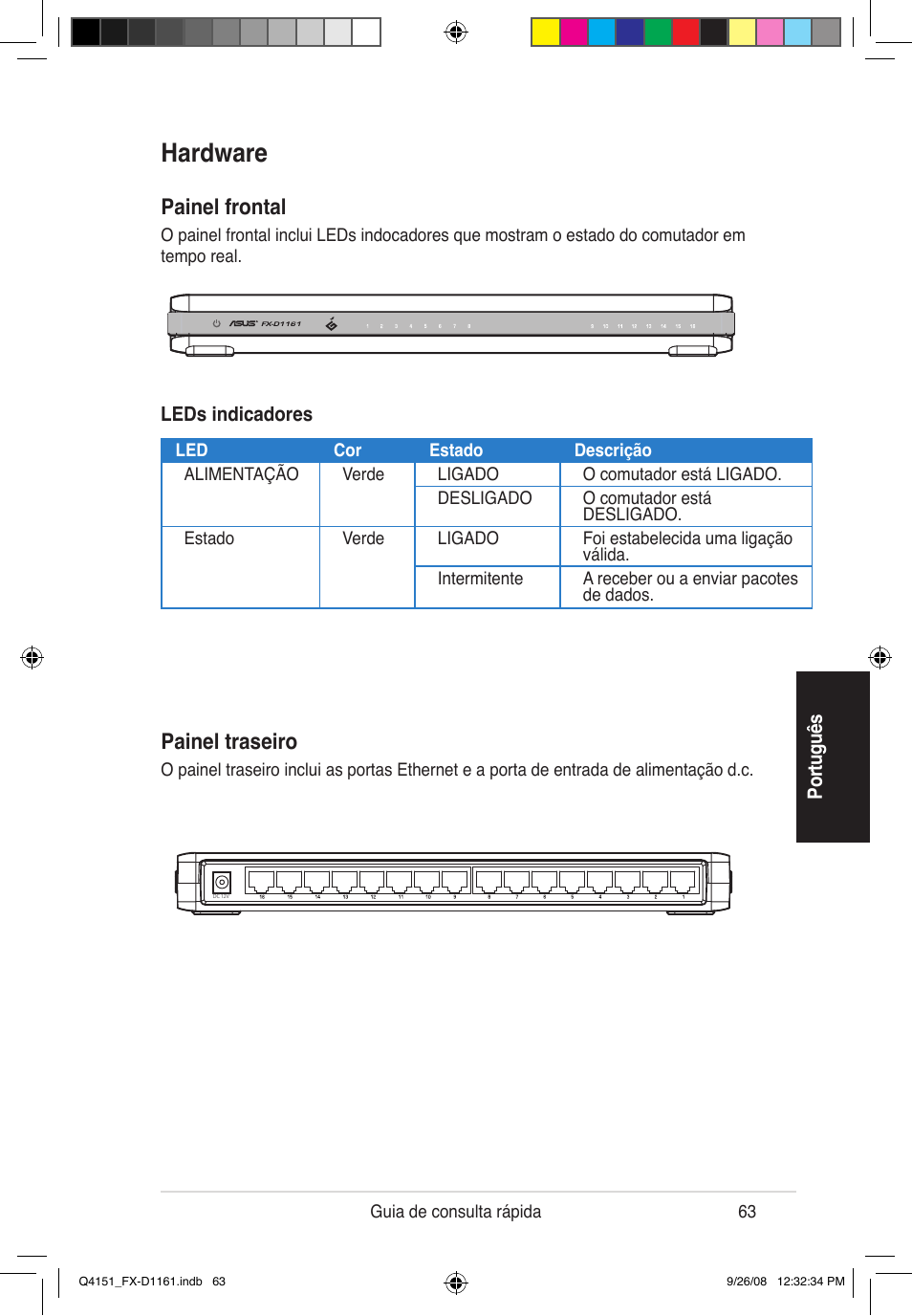 Hardware, Painel frontal, Painel traseiro | Asus FX-D1161 User Manual | Page 65 / 87