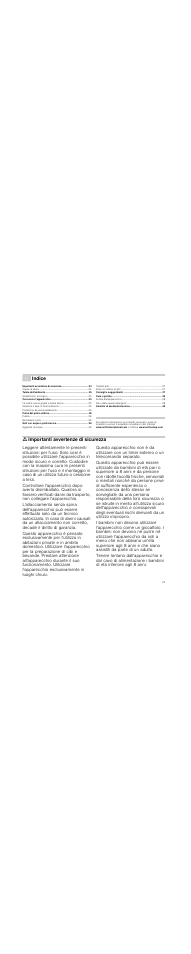 Â indice[it] istruzioni per l’uso, M importanti avvertenze di sicurezza, Indice | Ã= importanti avvertenze di sicurezza | Neff N64K30N0 User Manual | Page 23 / 36