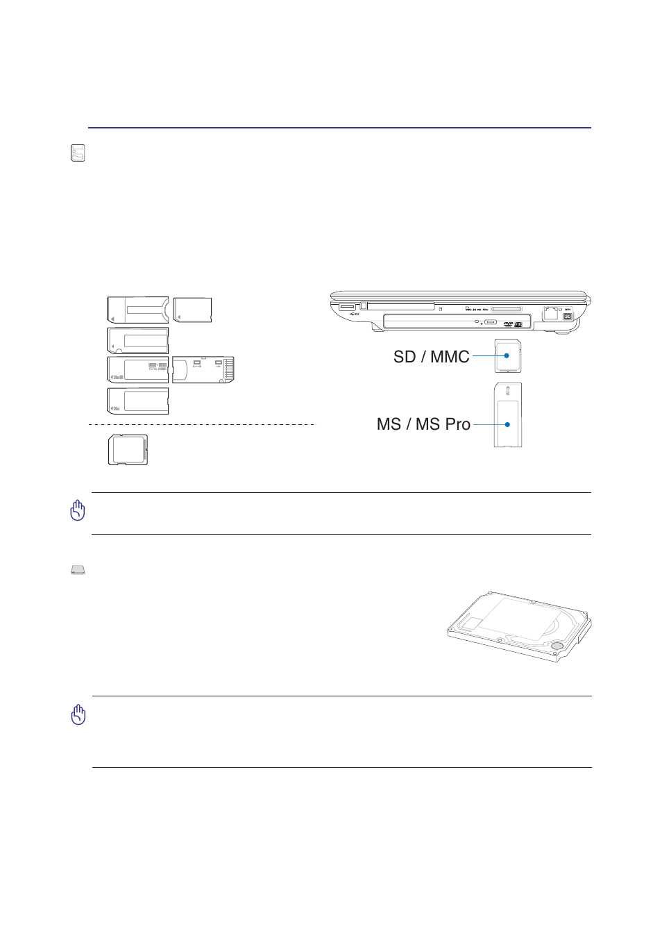 Hard disk drive, Sd / mmc ms / ms pro | Asus U5F User Manual | Page 41 / 71