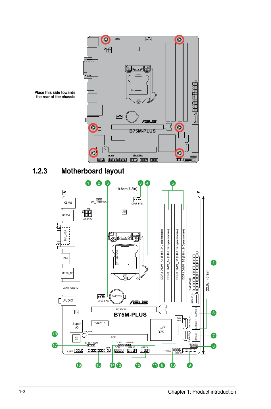 3 motherboard layout, Chapter 1: product introduction, B75m-plus | Asus B75M-PLUS User Manual | Page 10 / 69