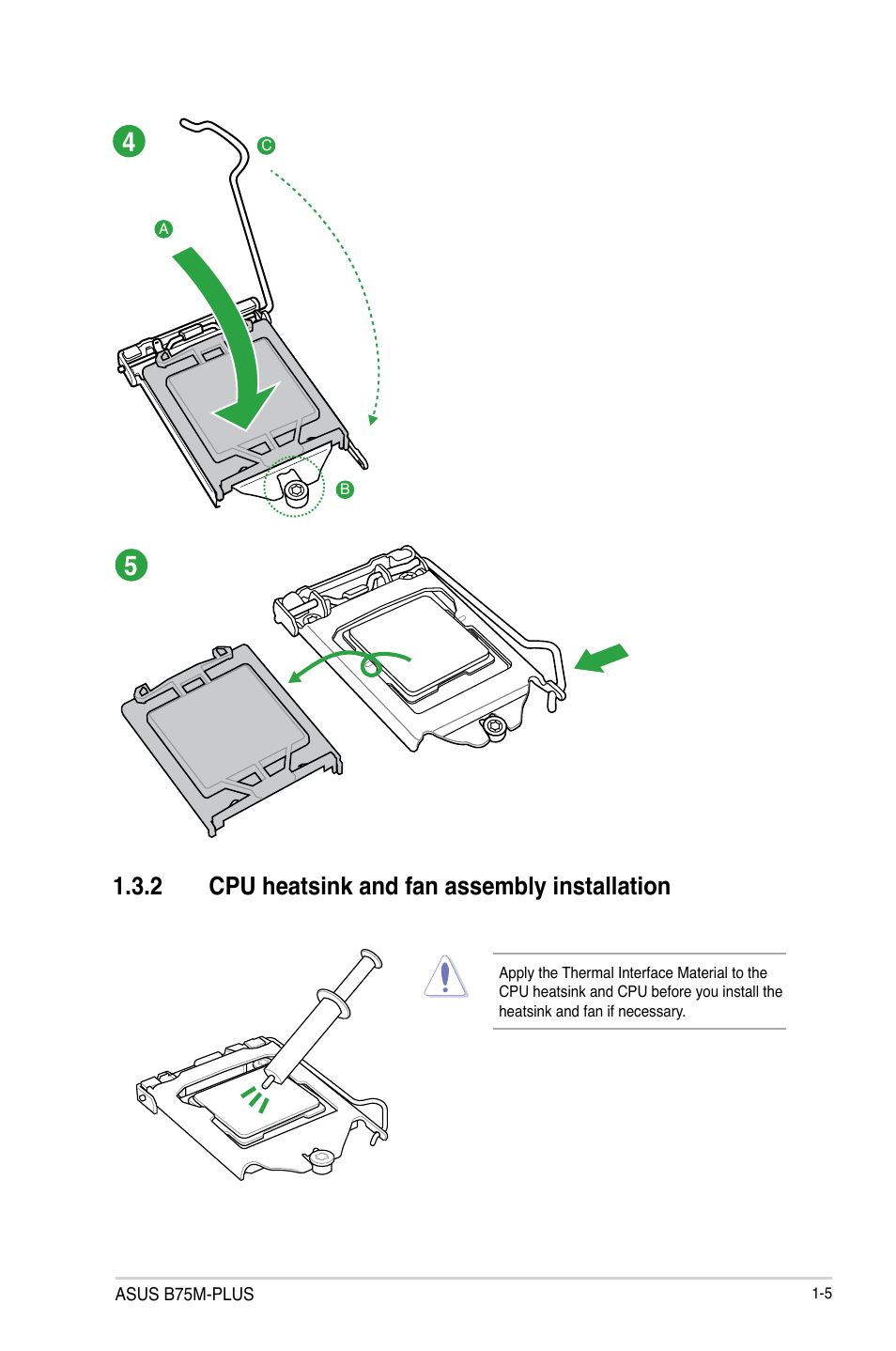 2 cpu heatsink and fan assembly installation | Asus B75M-PLUS User Manual | Page 13 / 69